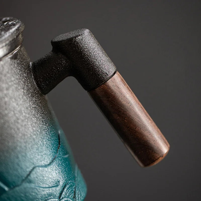 Elegant Ceramic Infuser Mug with Wood Handle and Lid