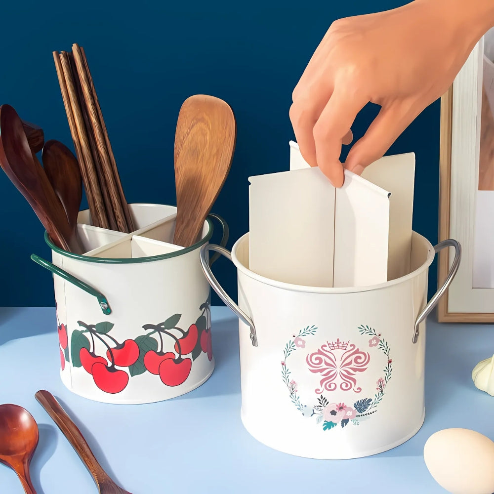 Elegant Floral Kitchen Tool Holder with Divider Lid