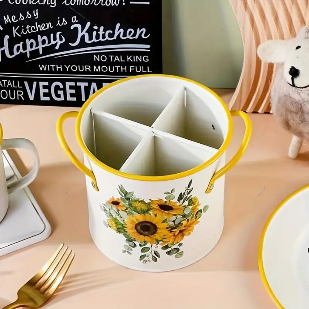 Elegant Floral Kitchen Tool Holder with Divider Lid