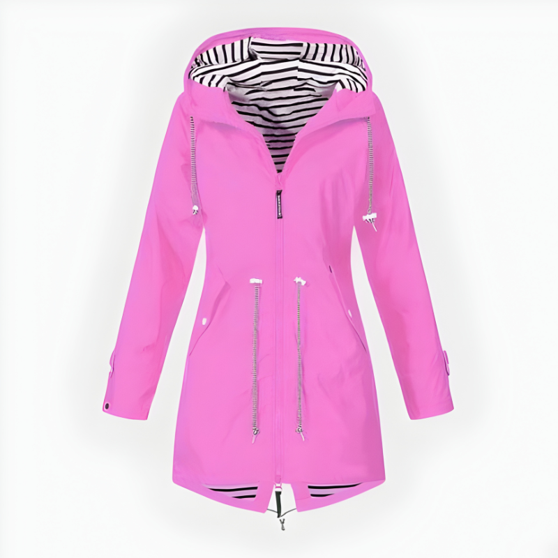 Elegant Women's Rain Jacket with Adjustable Hood for All-Weather Wear