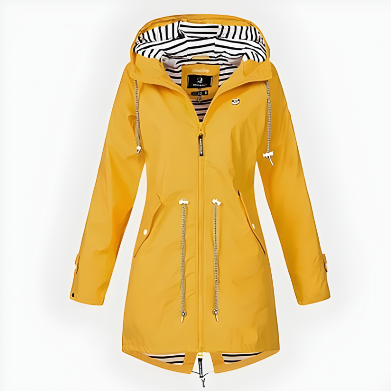 Elegant Women's Rain Jacket with Adjustable Hood for All-Weather Wear