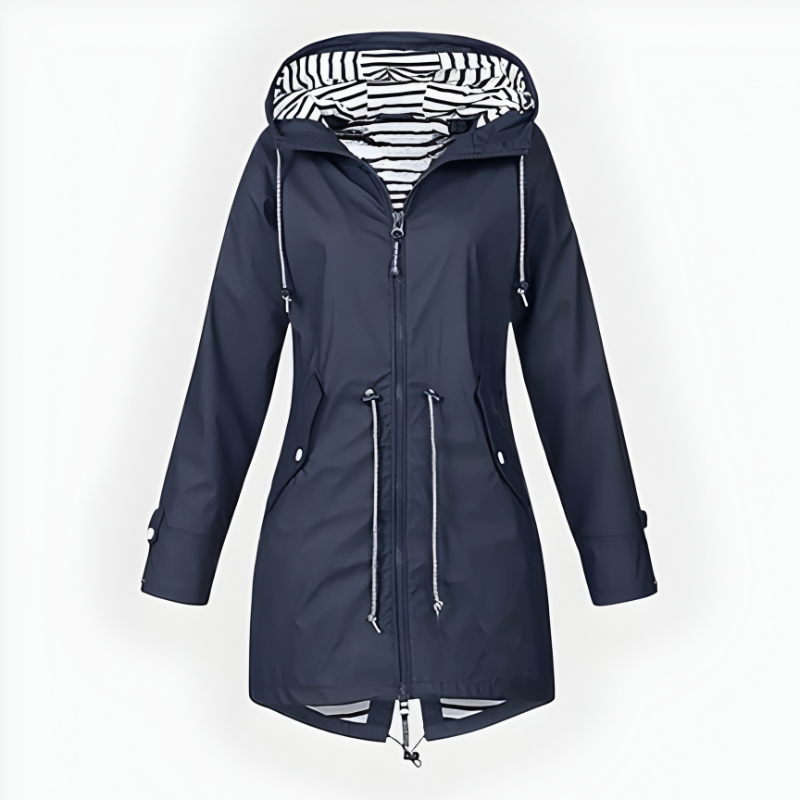 Elegant Women's Rain Jacket with Adjustable Hood for All-Weather Wear