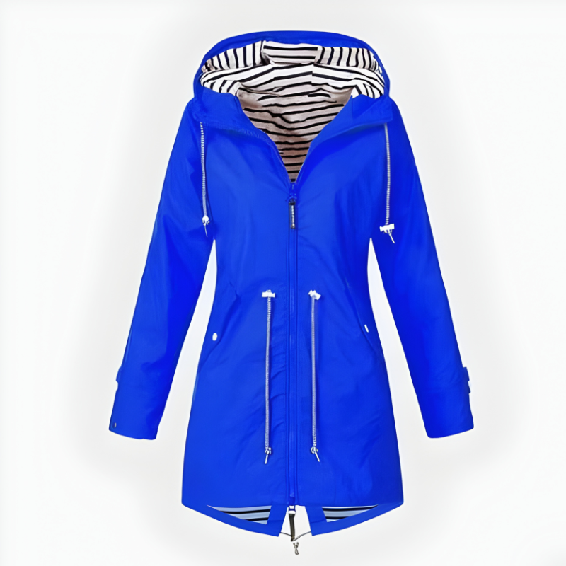 Elegant Women's Rain Jacket with Adjustable Hood for All-Weather Wear