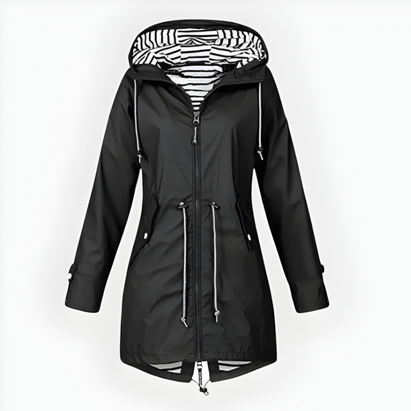 Elegant Women's Rain Jacket with Adjustable Hood for All-Weather Wear