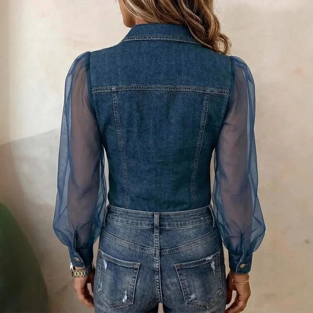 Elegance in Denim – Women’s Puff Sleeve Blouse