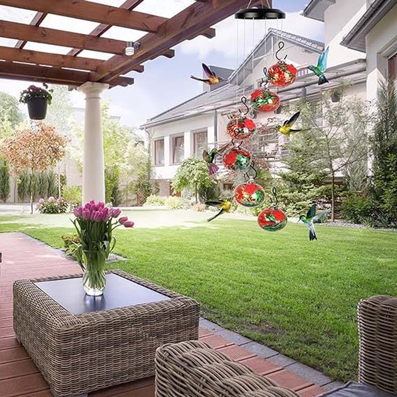SerenityHaven | Exquisite Glass Hummingbird Feeder with Chimes