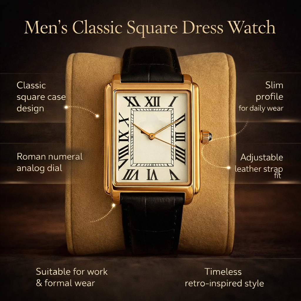 Sophisticated Square Men's Watch | Elegant Design with Adjustable Band