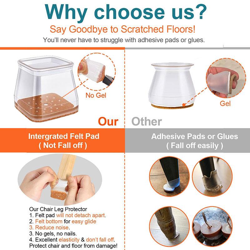 Transparent Chair Leg Protectors with Durable Felt Pads