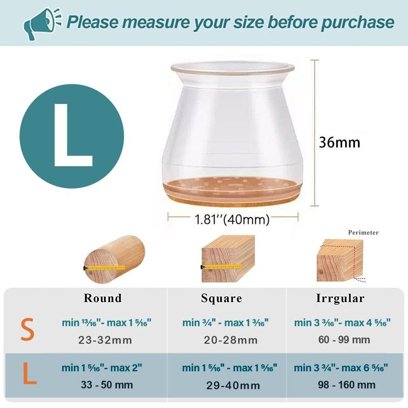 Transparent Chair Leg Protectors with Durable Felt Pads