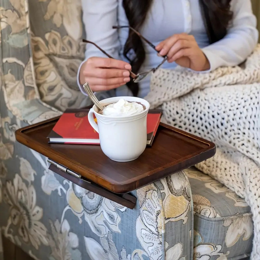 Versatile Clip-On Arm Tray for Sofas, Elegant Bamboo Design