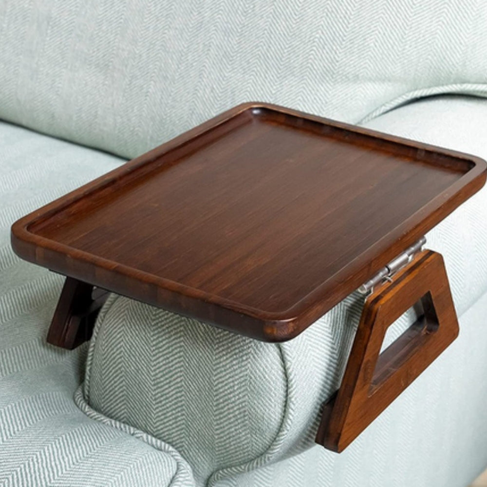 Versatile Clip-On Arm Tray for Sofas, Elegant Bamboo Design