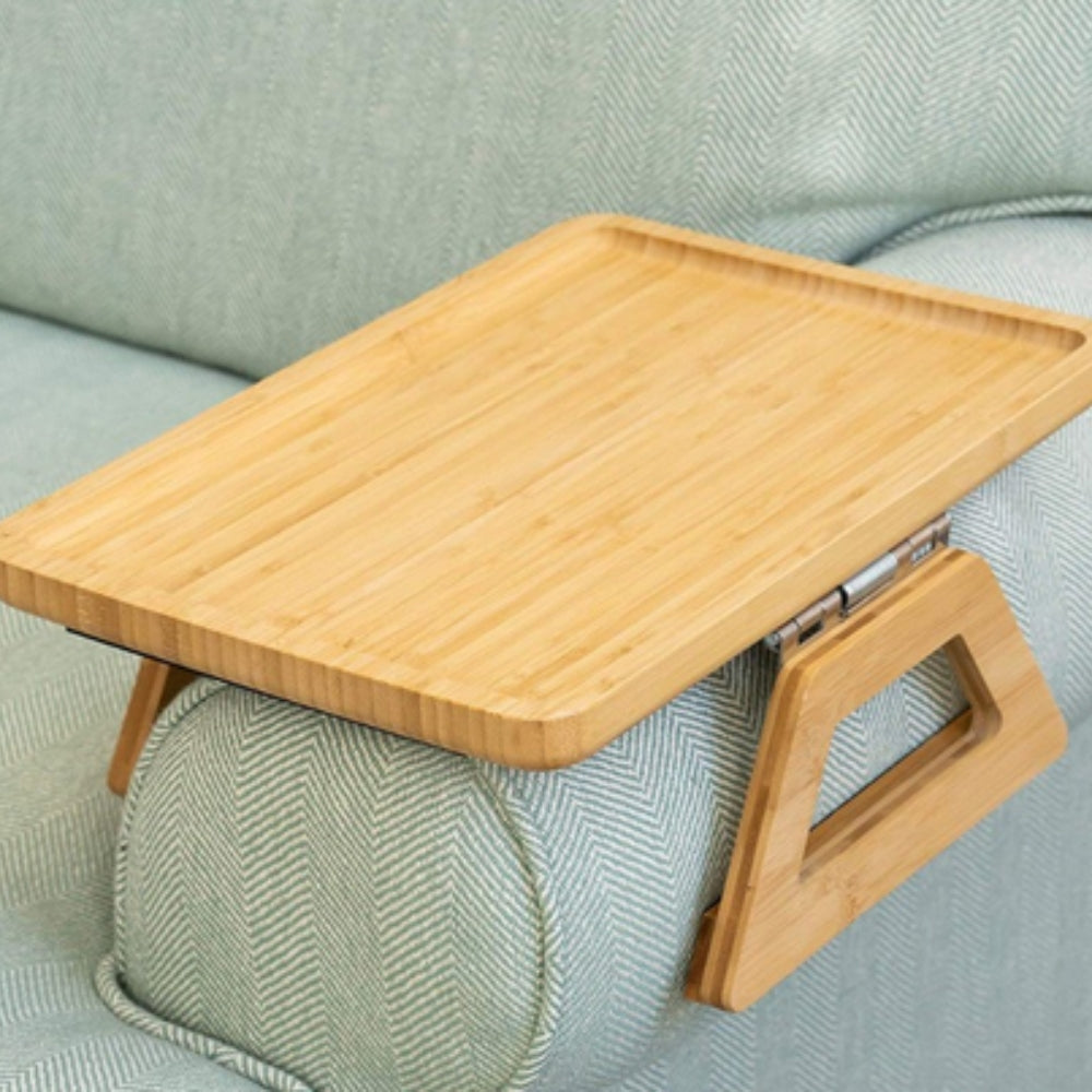 Versatile Clip-On Arm Tray for Sofas, Elegant Bamboo Design