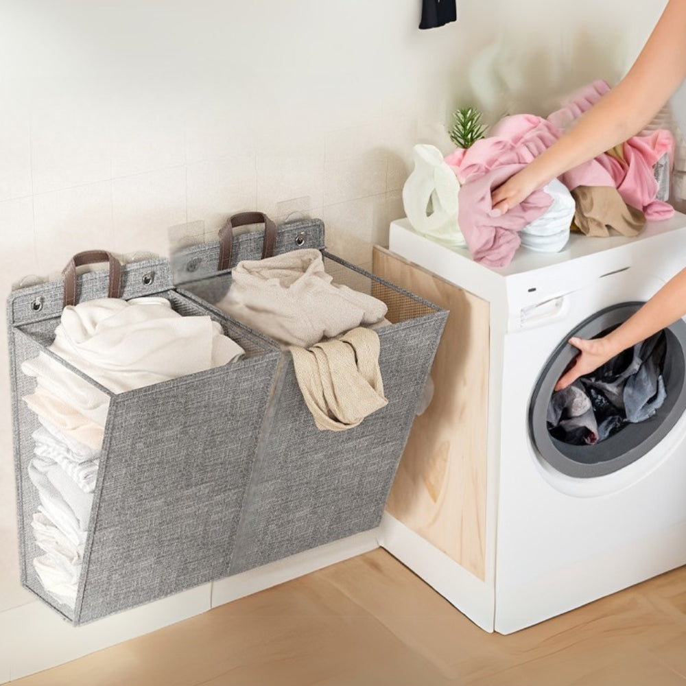 Space-Saving Wall Laundry Organizer with Lid and Handles