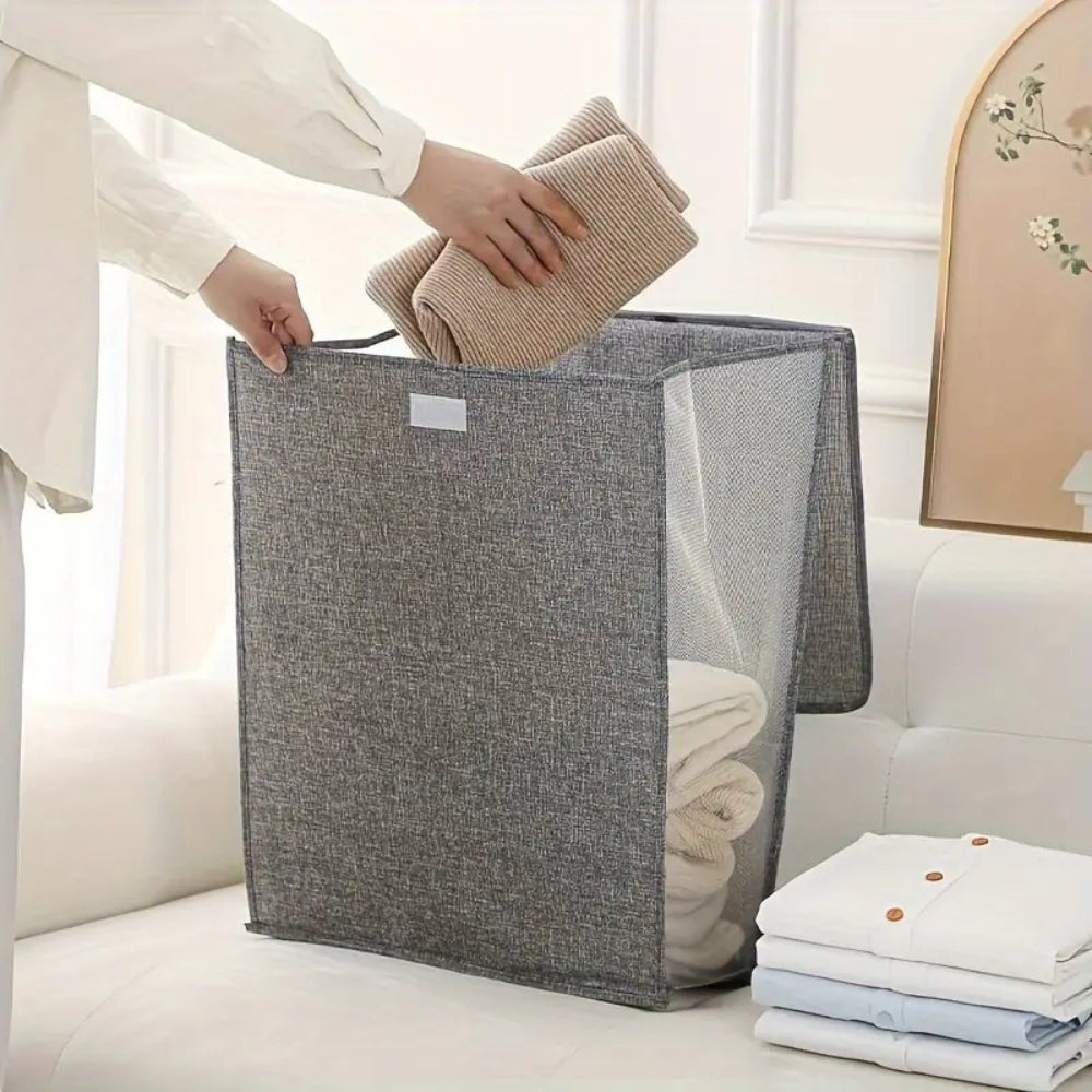 Space-Saving Wall Laundry Organizer with Lid and Handles
