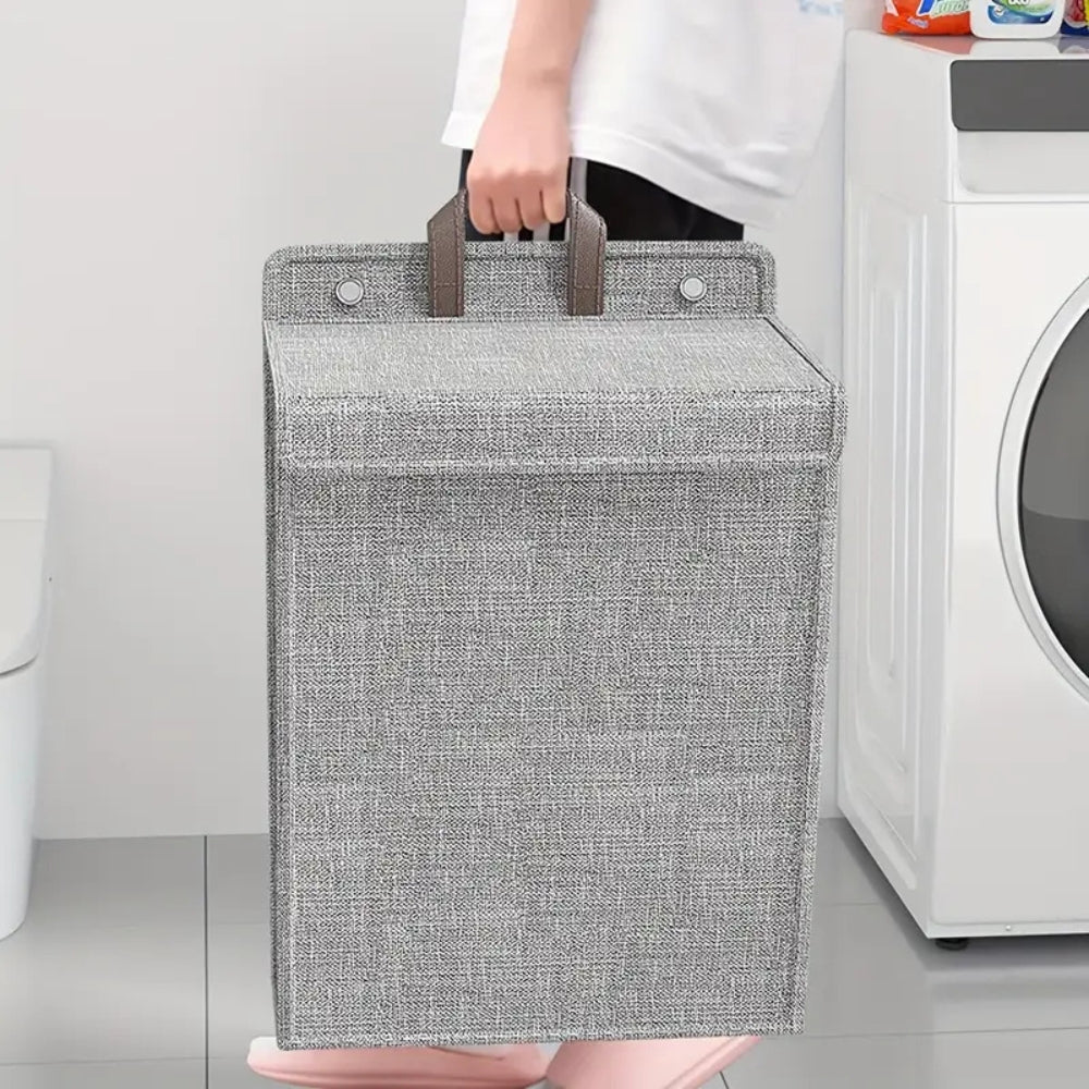 Space-Saving Wall Laundry Organizer with Lid and Handles