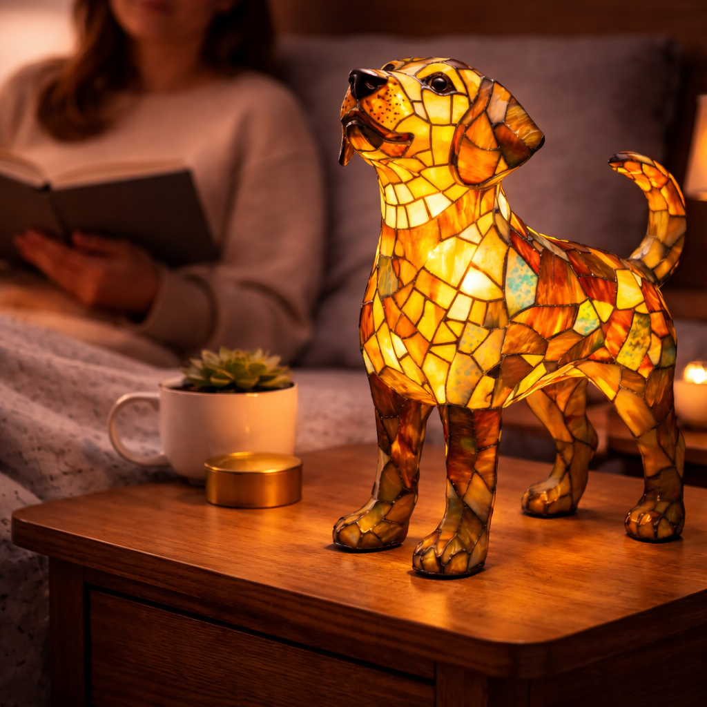 Charming Canine Glass Lamp with Soft LED Illumination
