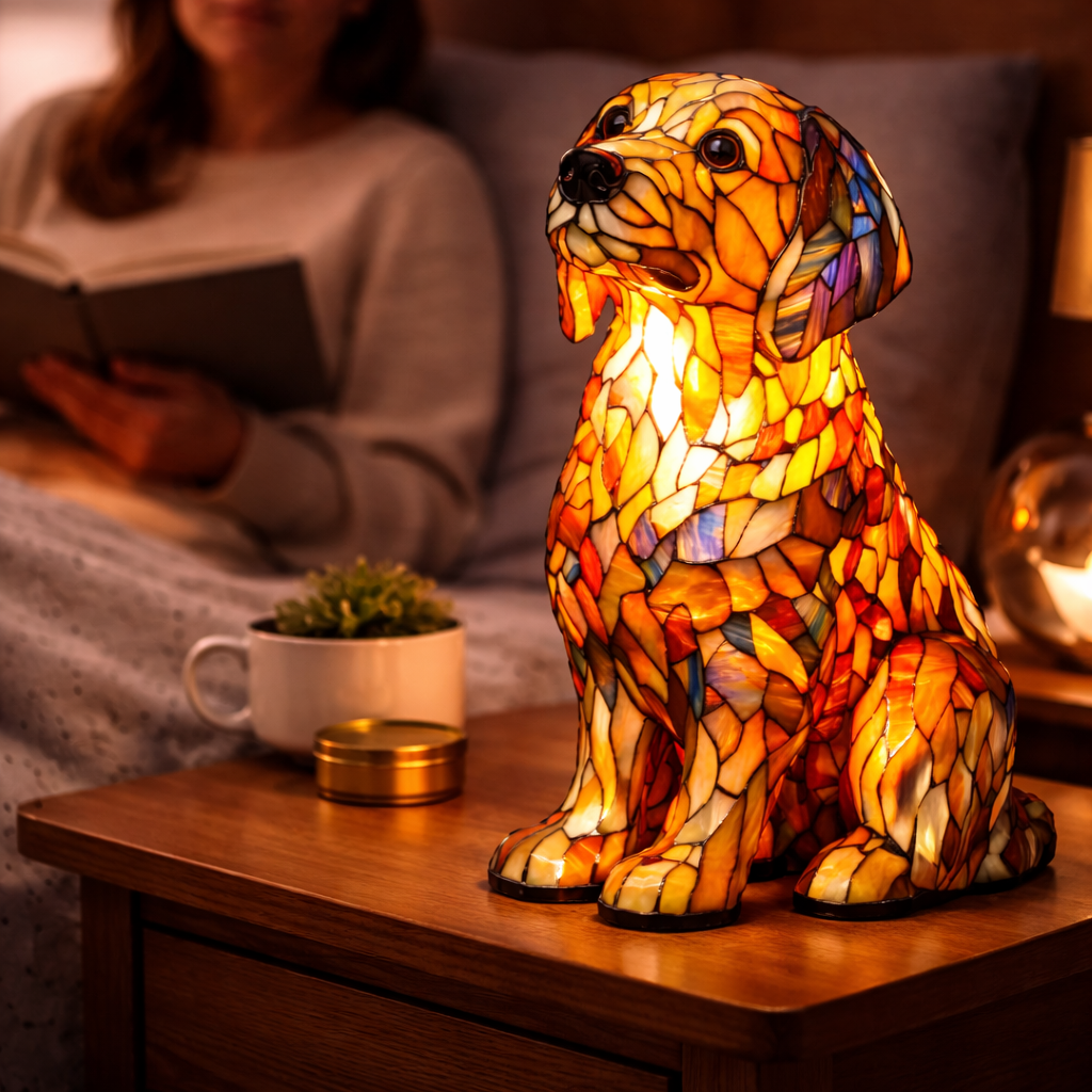 Charming Canine Glass Lamp with Soft LED Illumination