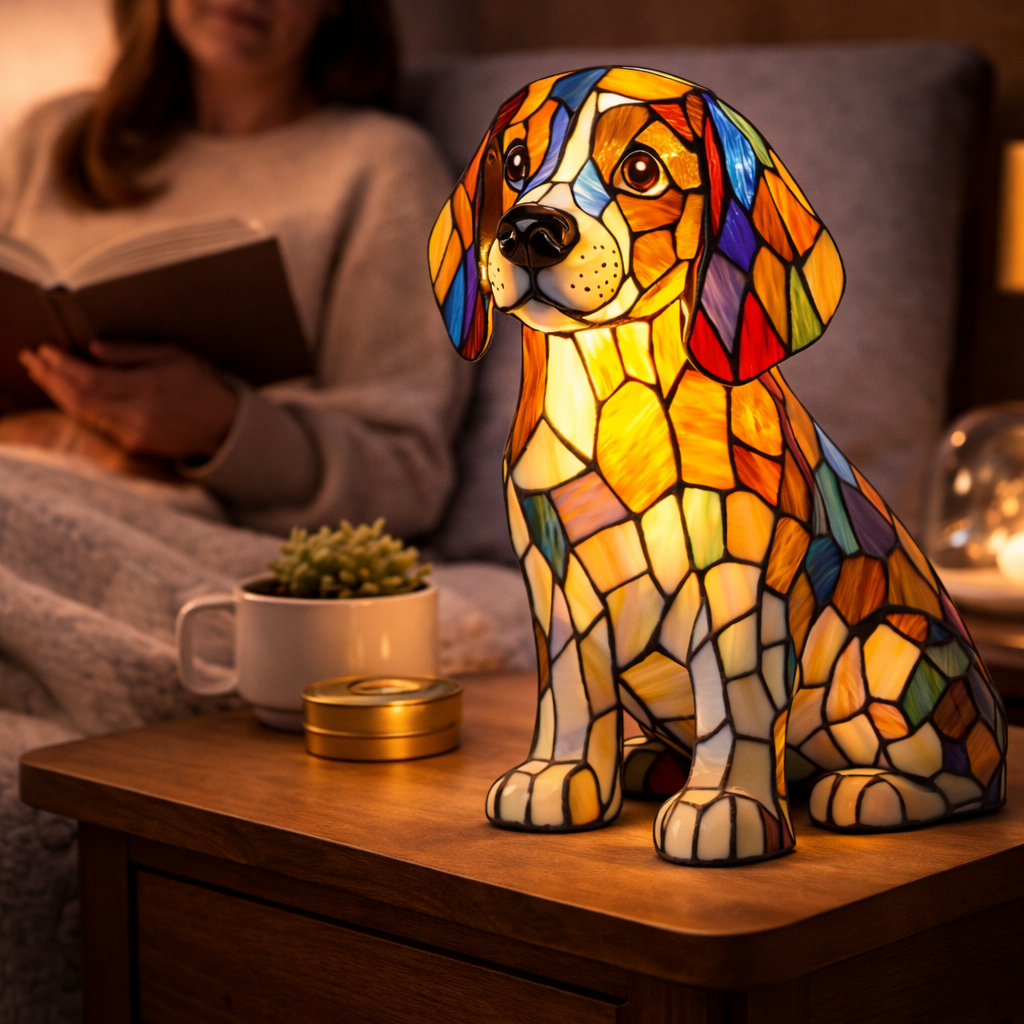 Charming Canine Glass Lamp with Soft LED Illumination