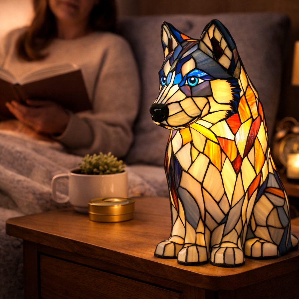 Charming Canine Glass Lamp with Soft LED Illumination