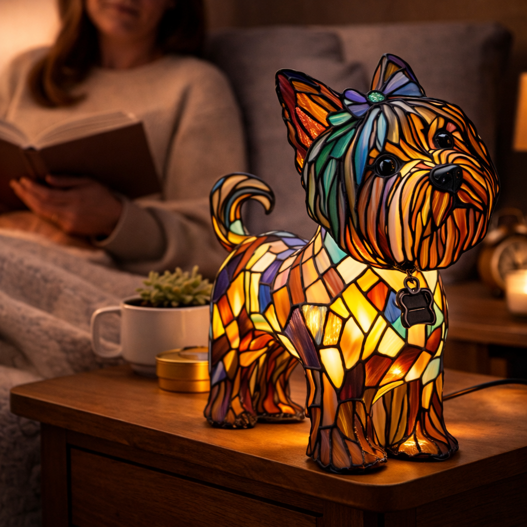 Charming Canine Glass Lamp with Soft LED Illumination