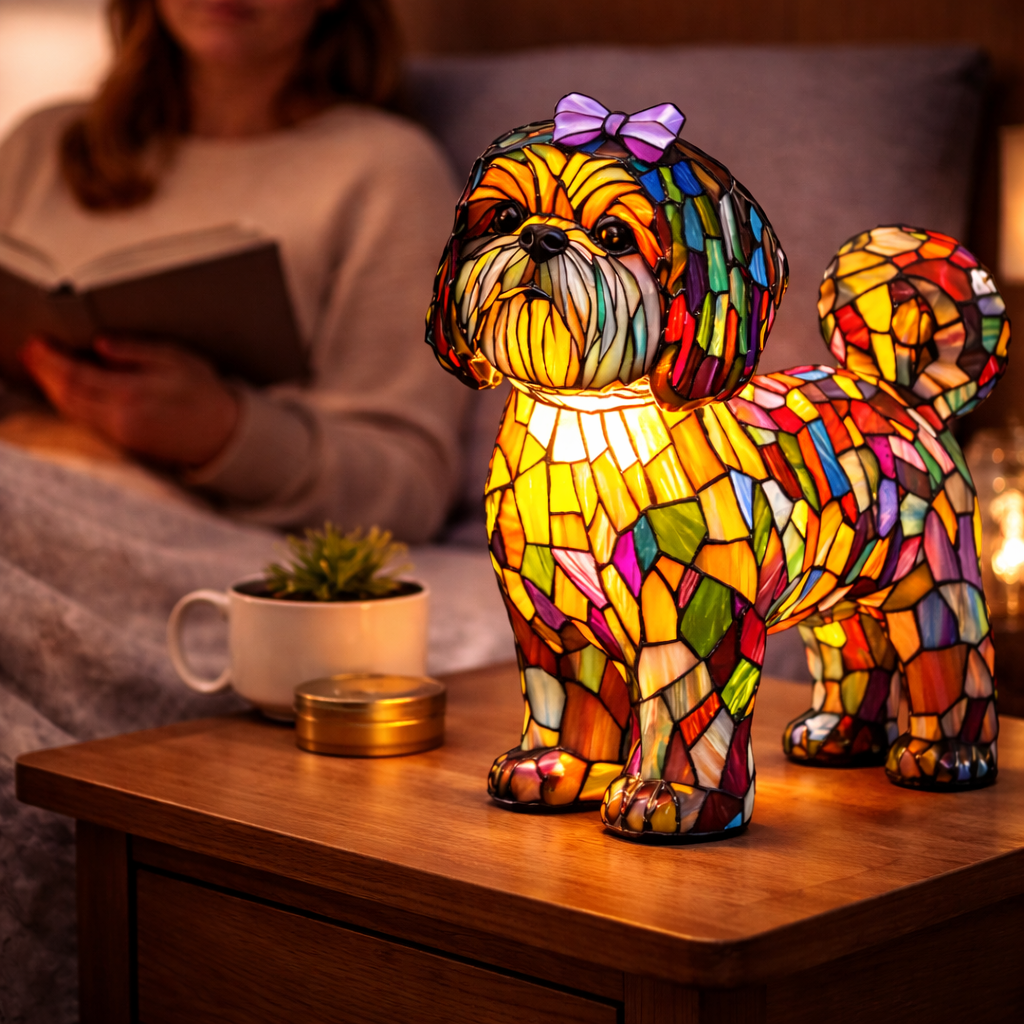 Charming Canine Glass Lamp with Soft LED Illumination