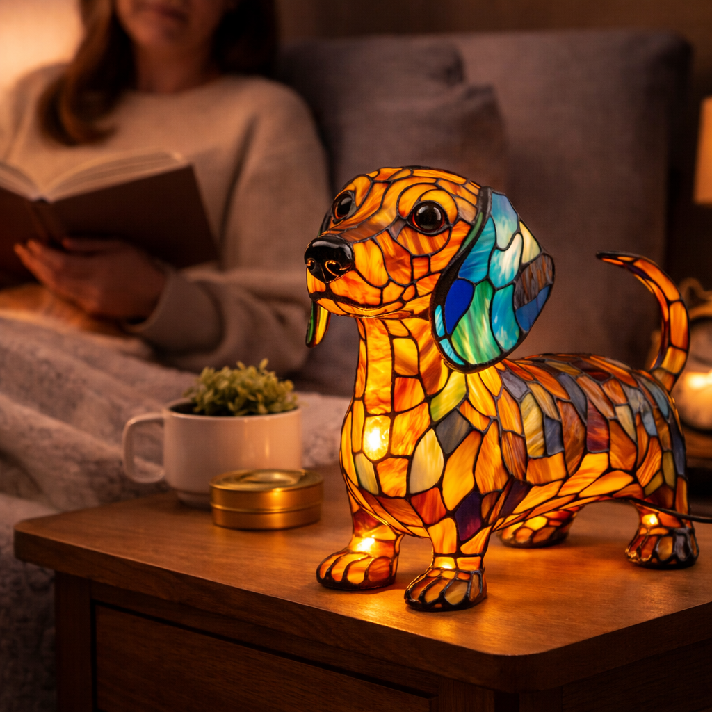 Charming Canine Glass Lamp with Soft LED Illumination