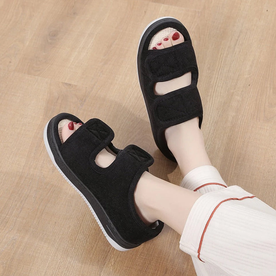 CozyStep | Adjustable Open Toe Slippers with Custom Fit Straps