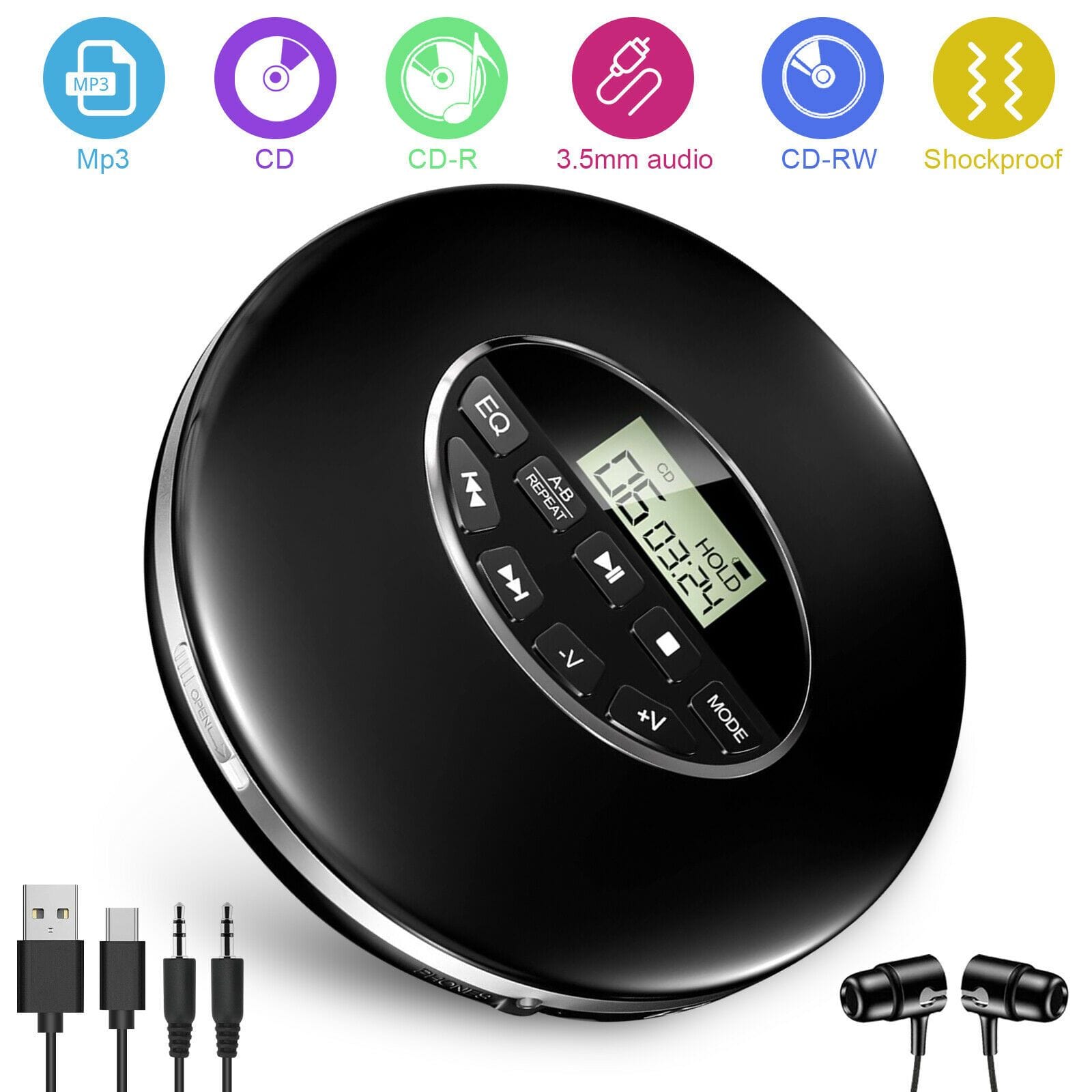 Portable Music Companion | Lightweight CD Player with Anti-Skip Features