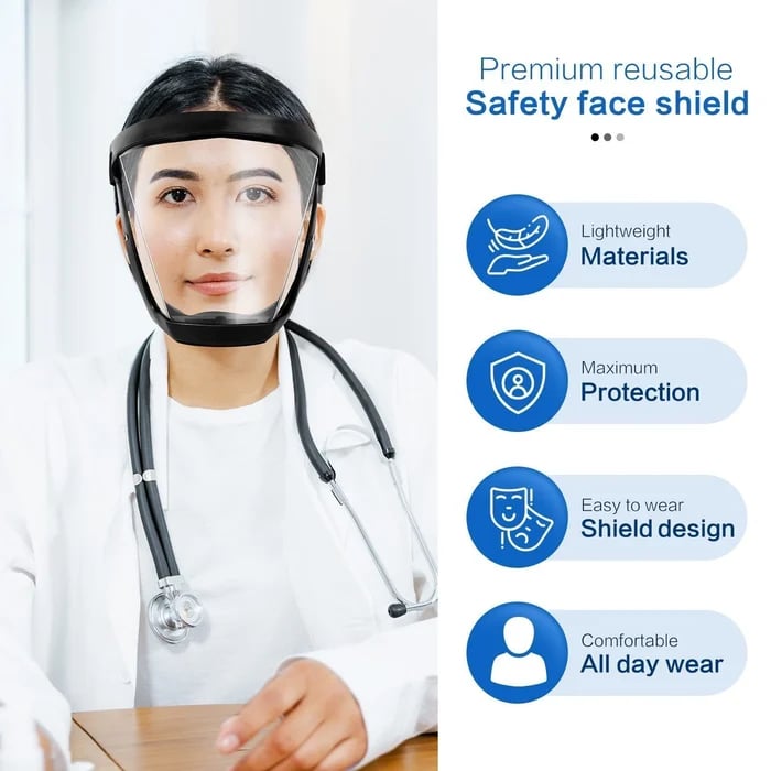 All-Around Face Shield | Clear Protection with Anti-Fog Features | Custom Fit for Every Face