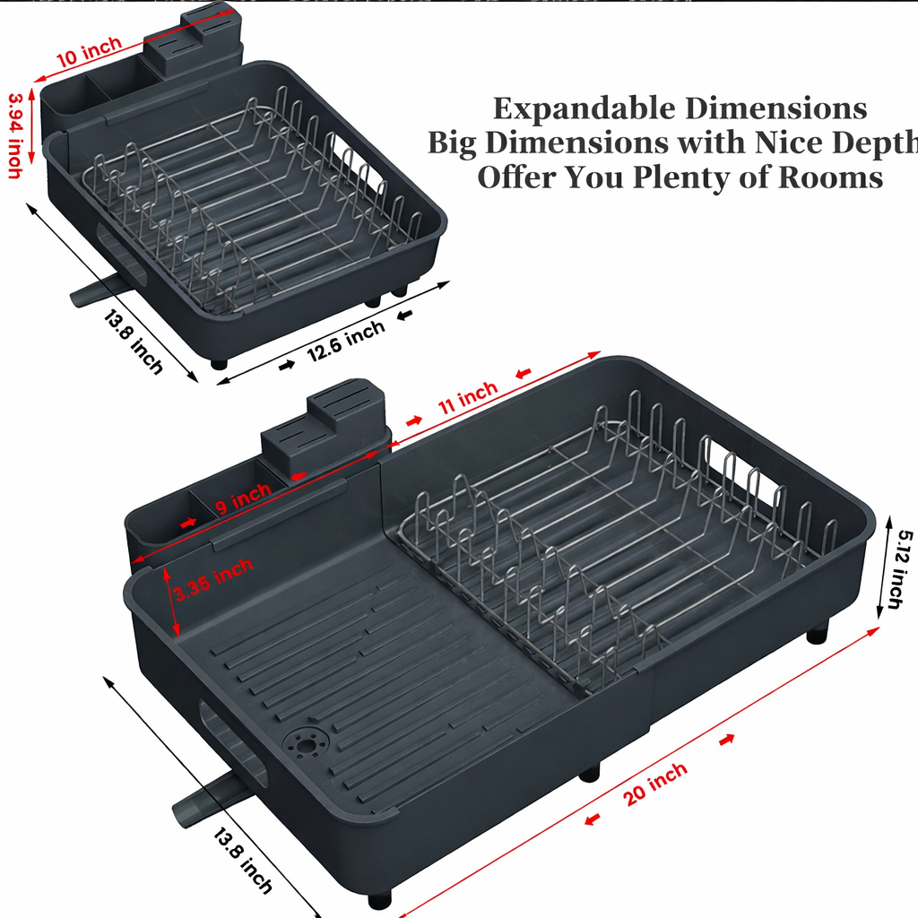 FlexiDry – Adjustable Dish Rack with Smart Drainage