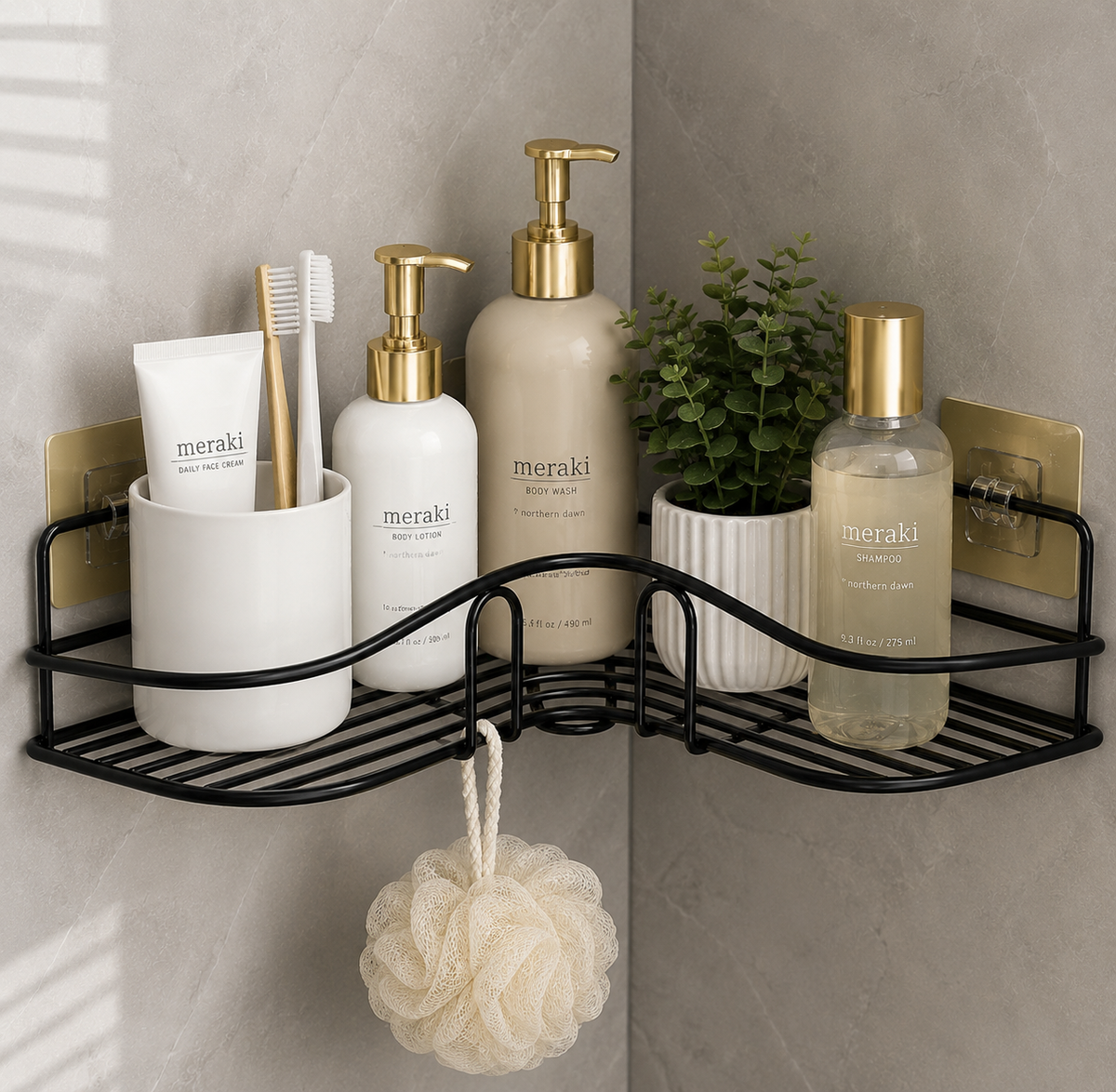 Space-Saving Corner Shower Organizer with Two-Tier Design