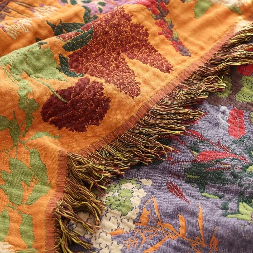 Elegant Reversible Floral Throw Blanket with Tassels