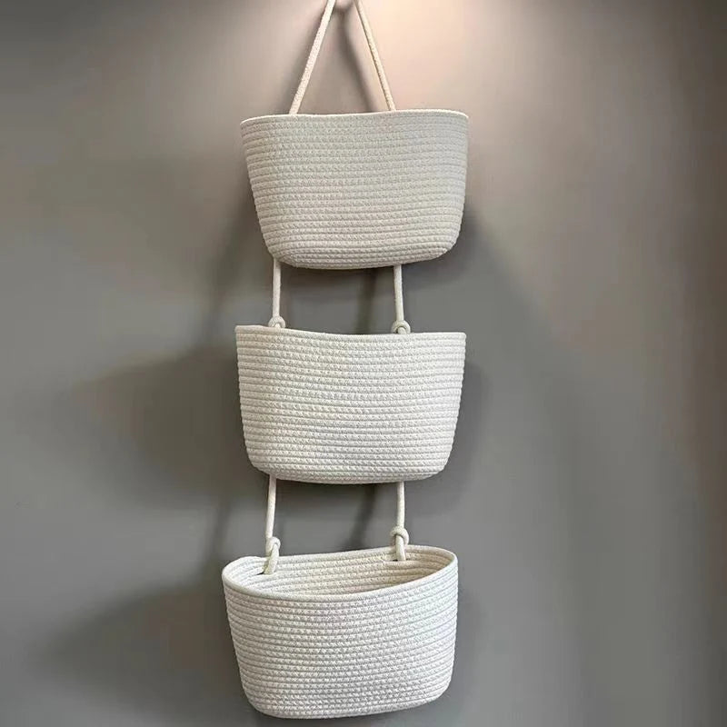 3-Tier Hanging Basket Cotton & Linen Space-Saving