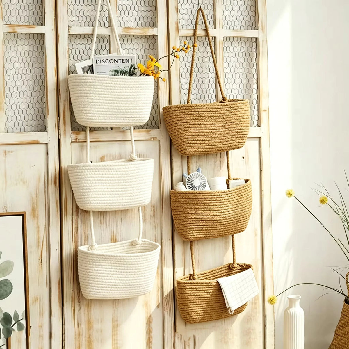 3-Tier Hanging Basket Cotton & Linen Space-Saving
