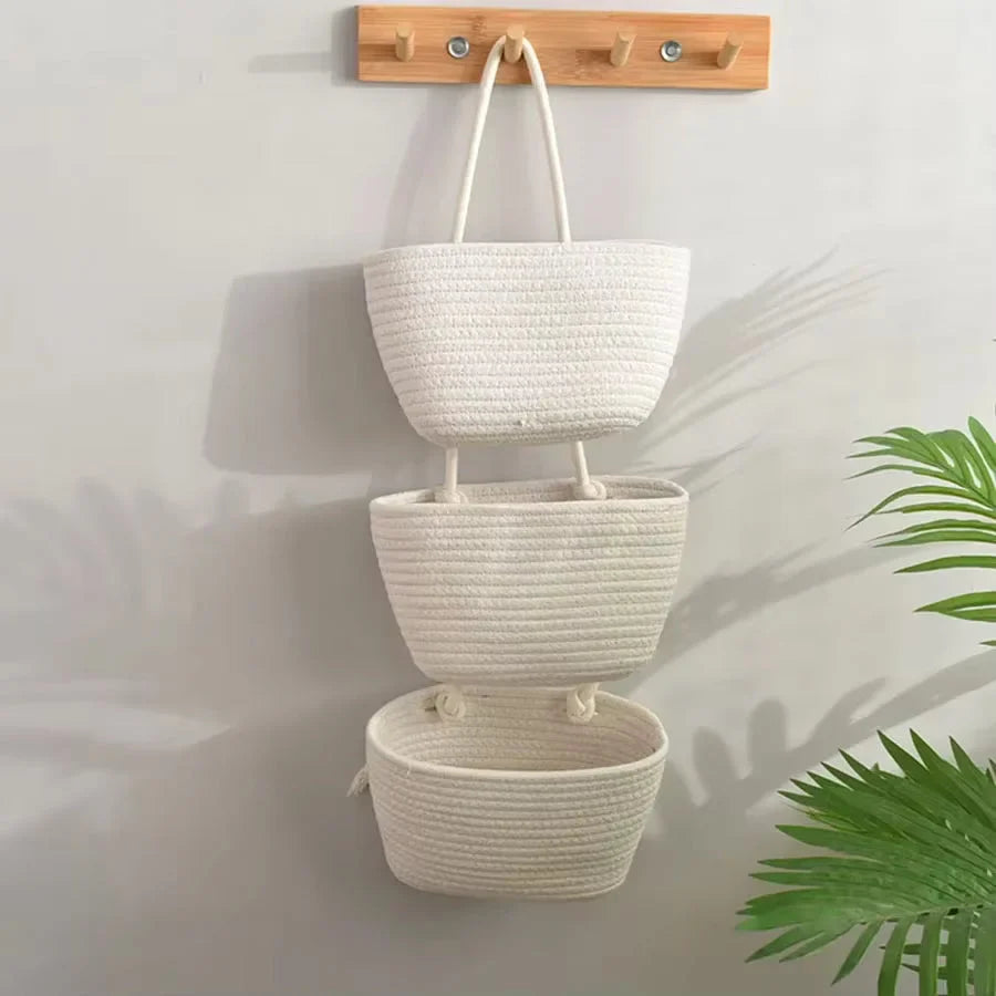 3-Tier Hanging Basket Cotton & Linen Space-Saving