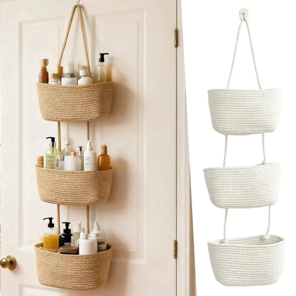 3-Tier Hanging Basket Cotton & Linen Space-Saving