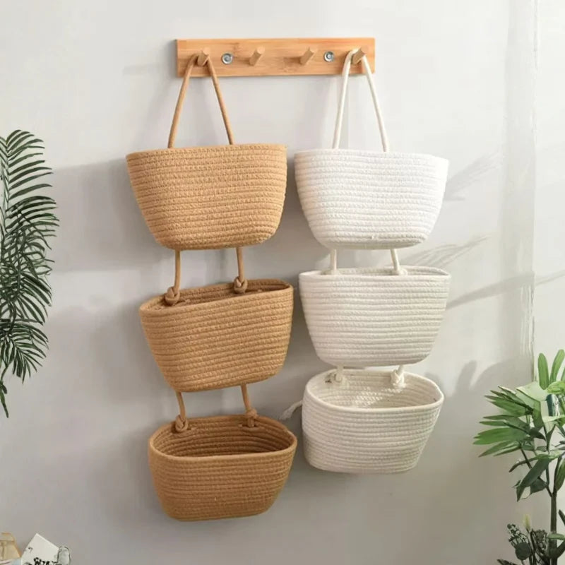 3-Tier Hanging Basket Cotton & Linen Space-Saving