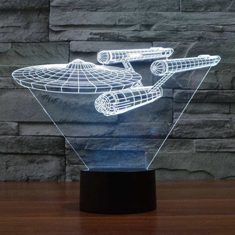 3D Illusion Lamp Floating Spaceship Multicolor LED USB Powered