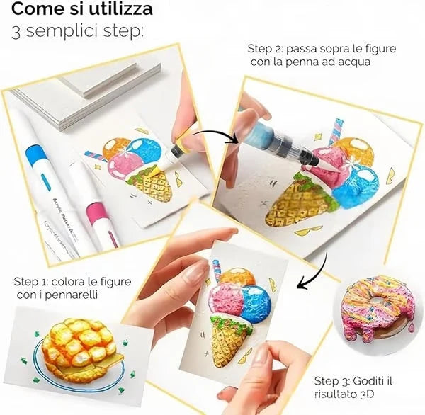3D Painting Kit Moisture-Reactive Paper & Watercolor Pencils