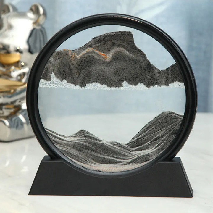 3D Sand Picture Round Glass Calming Desk Decor