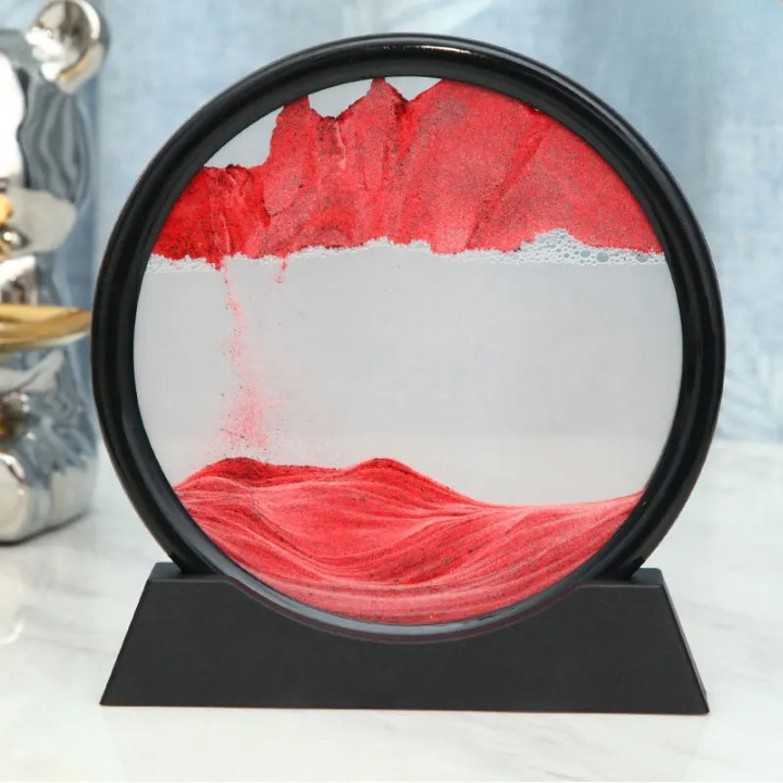 3D Sand Picture Round Glass Calming Desk Decor