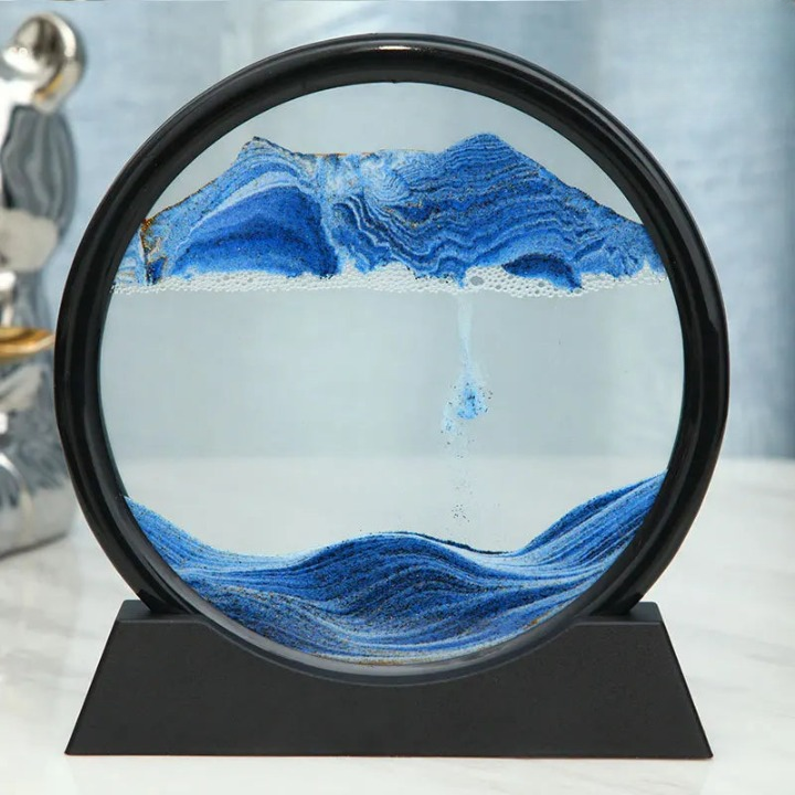 3D Sand Picture Round Glass Calming Desk Decor