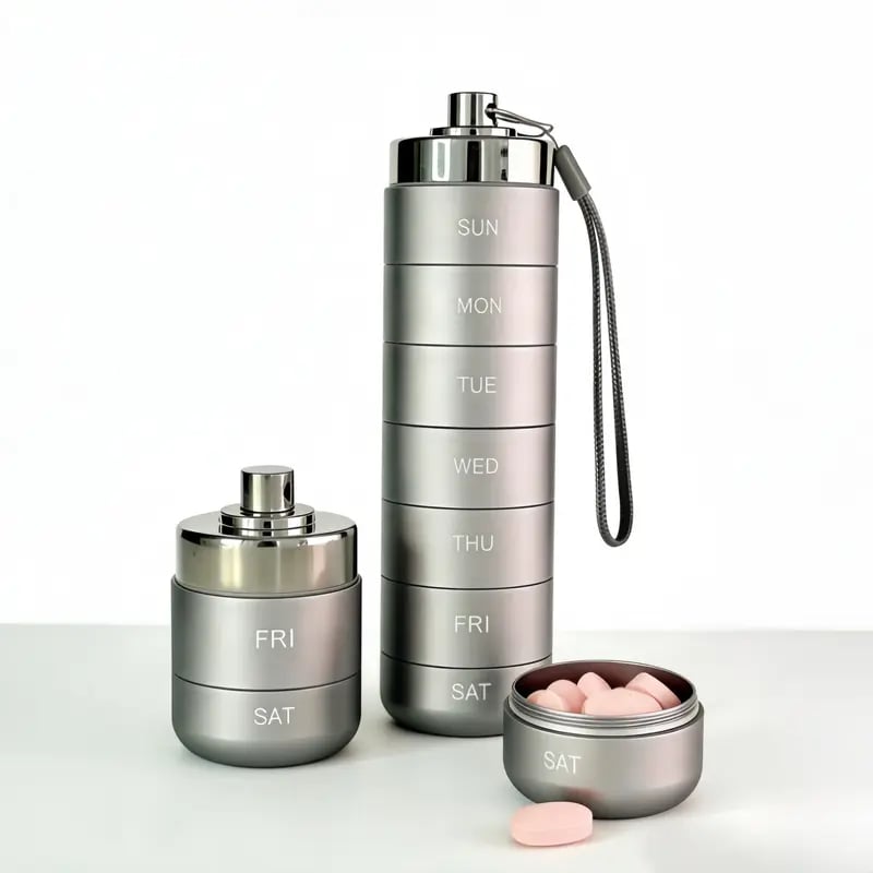 7-Day Pill Organizer Waterproof Aluminum Secure Twist Lock