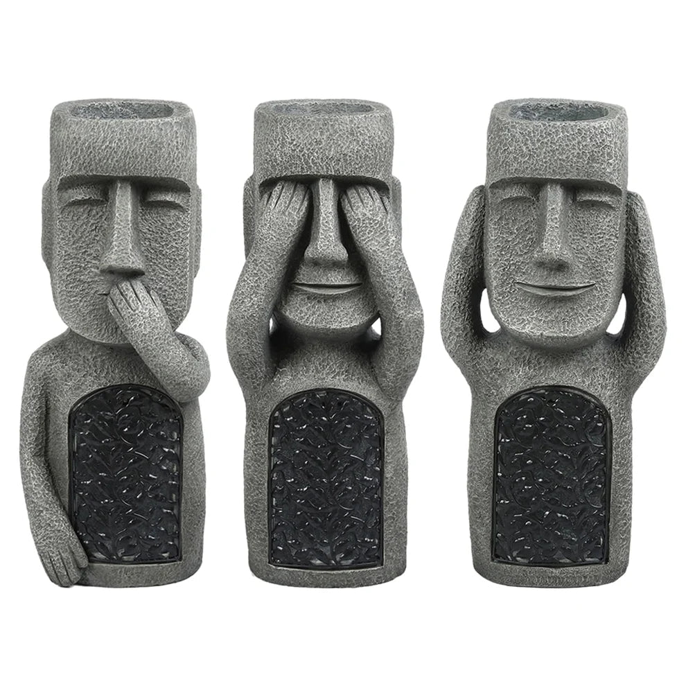 Abstract Face Planter Integrated Solar LED Weatherproof Stone Finish