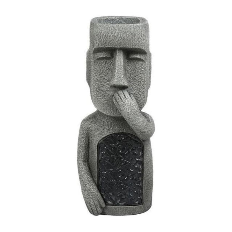 Abstract Face Planter Integrated Solar LED Weatherproof Stone Finish