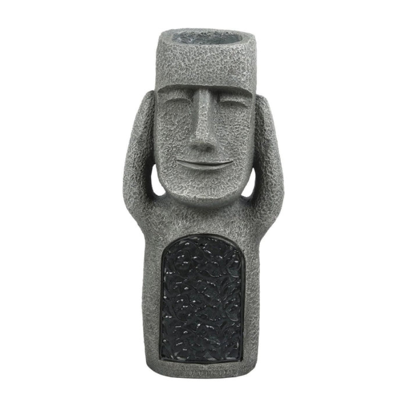 Abstract Face Planter Integrated Solar LED Weatherproof Stone Finish