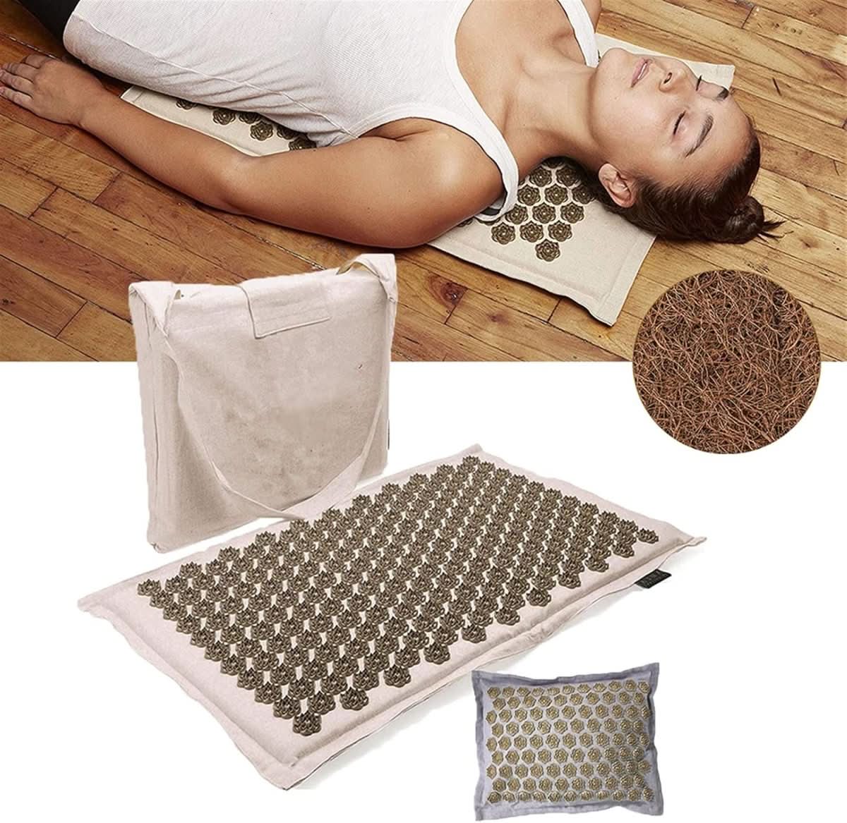 Acupressure Mat Set Pressure-Point Cotton Cover & Neck Pillow