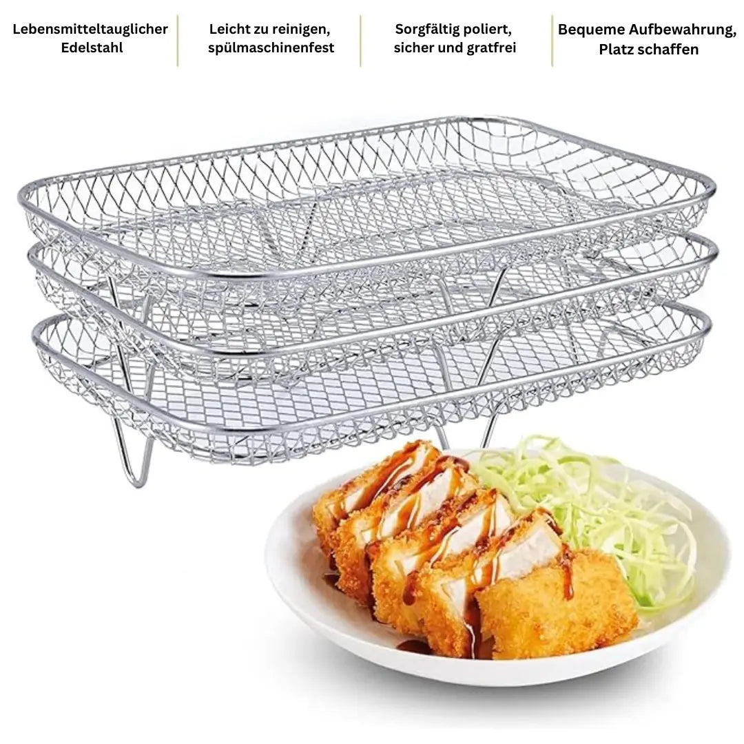 Air Fryer Baskets Stackable Stainless Steel Set With Tongs