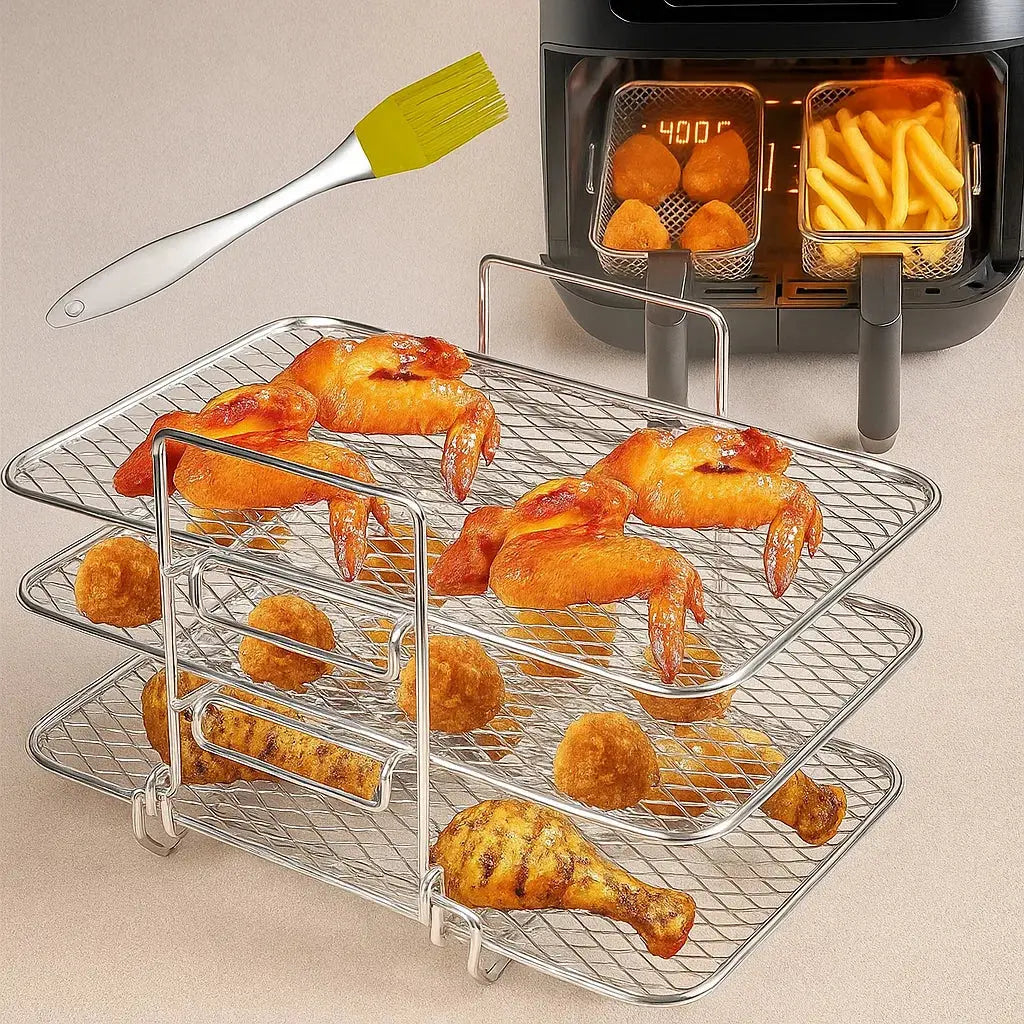 Air Fryer Rack Three-Tier 304 Stainless Steel Removable Levels