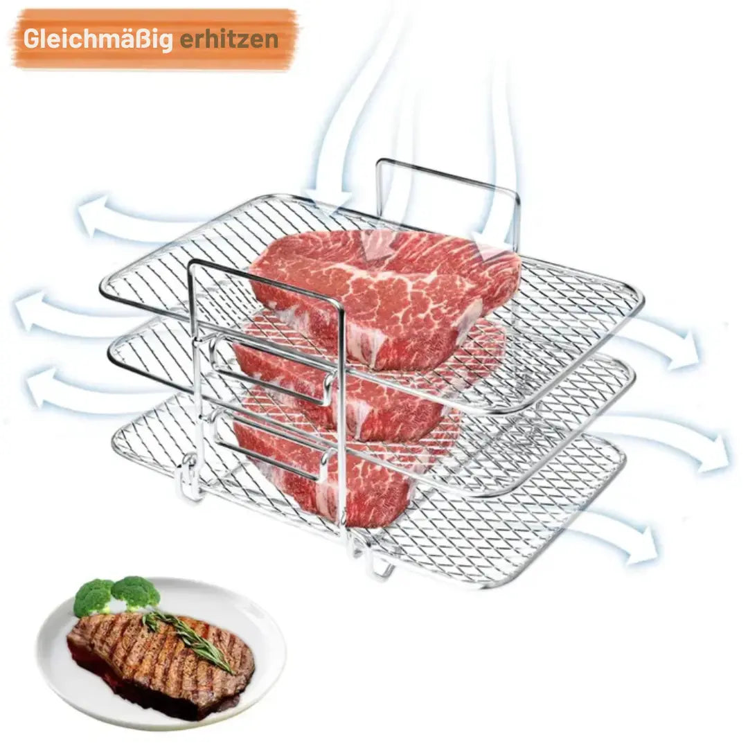 Air Fryer Rack Three-Tier 304 Stainless Steel Removable Levels